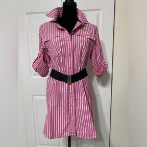 - CAVI Women’s Pink and White striped shirt with belt size M
